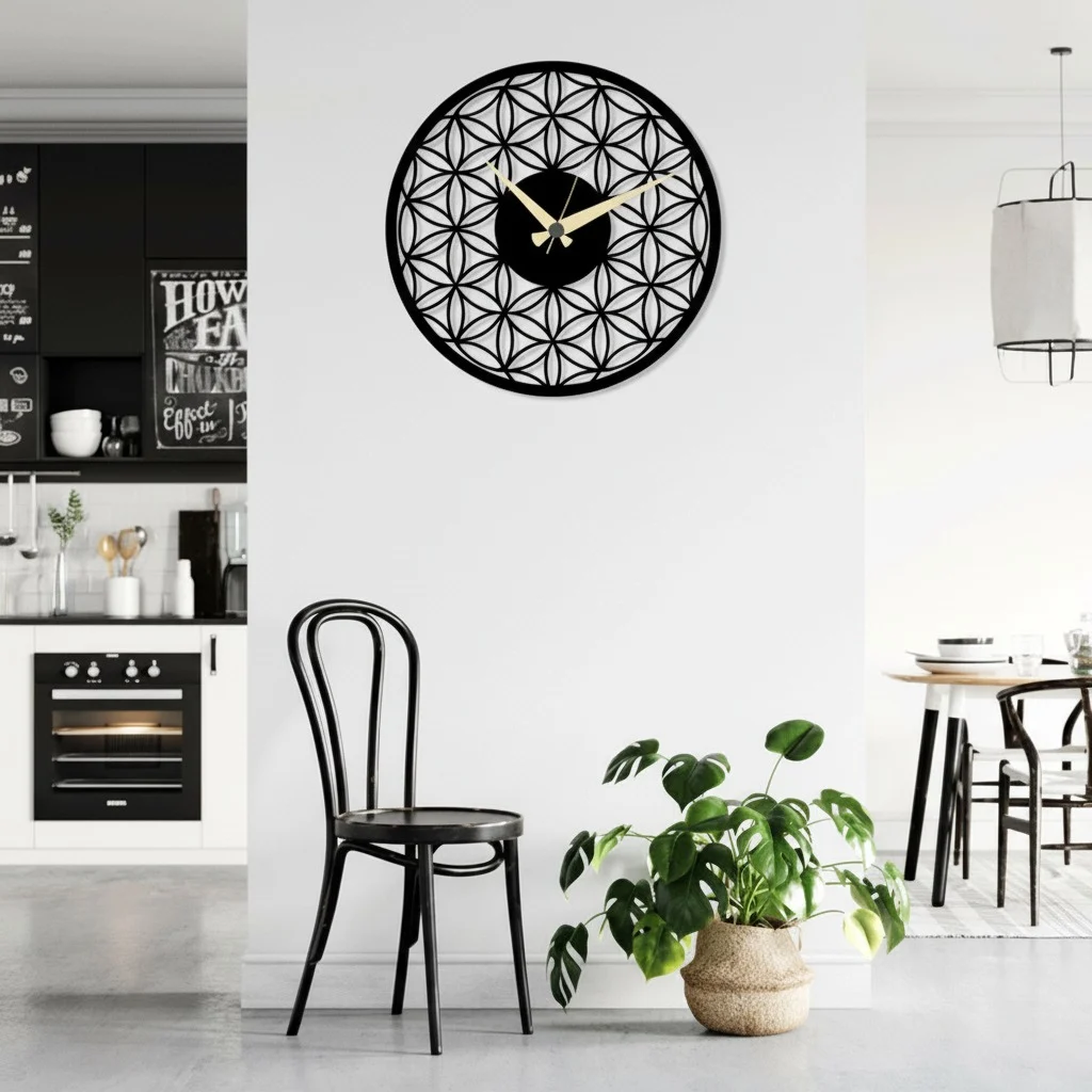 ساعة 10 حائط مودرين من الخشب بتصميم أنيق